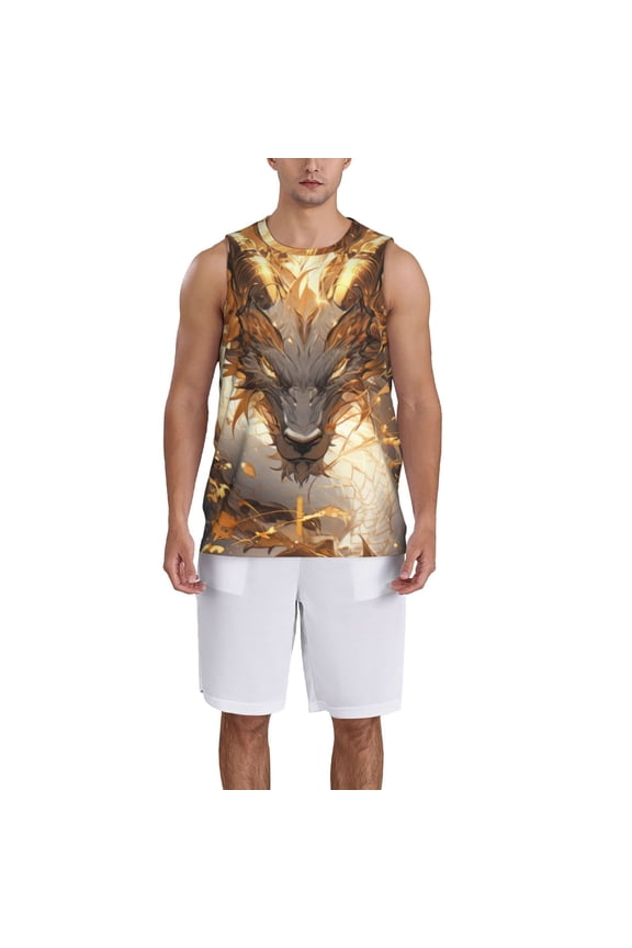 Golden Horned White Dragon print basketball shirt for both men and women, a unisex basketball jersey perfect for theme parties-Medium