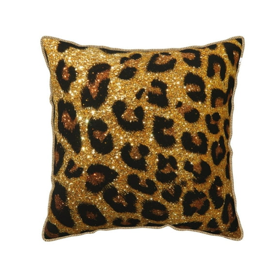 Xecao Golden Leopard Glitter Print Soft Velvet Decorative Throw Pillow Covers, Square Cushion Cases for Bed, Sofa, Living Room, Car, and Indoor Outdoor Use-16"x16"