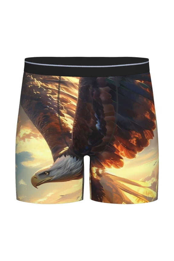 Golden Sky Bald Eagle Print Boxer Briefs for Men's Stretch Moisture-Wicking Underwear, Mid-Rise Classics breathable fabric