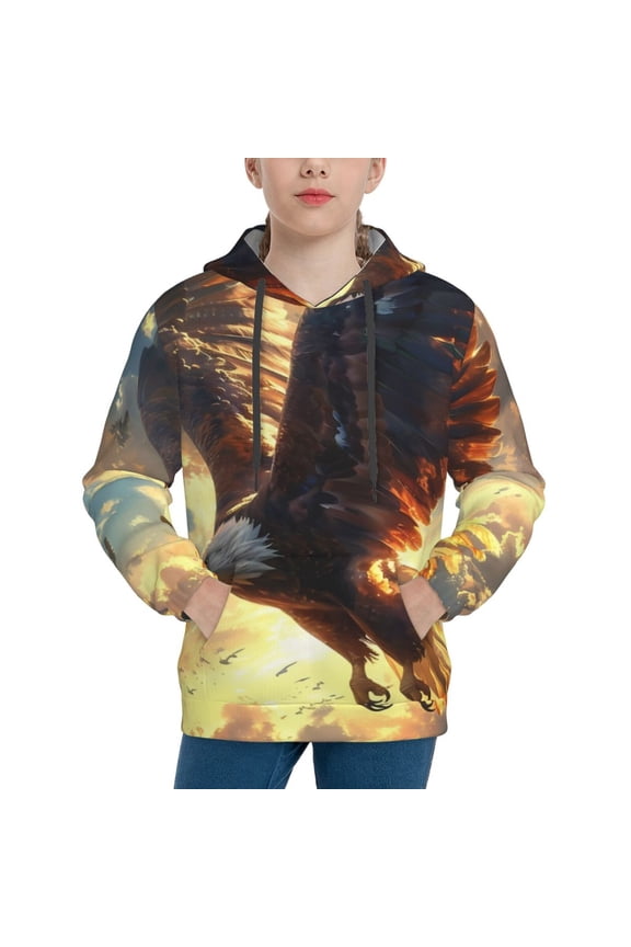 Golden Sky Bald Eagle Print Youth Hoodie Sweatshirt,Boys Hoodies,Essentials Hoodie-X-Large