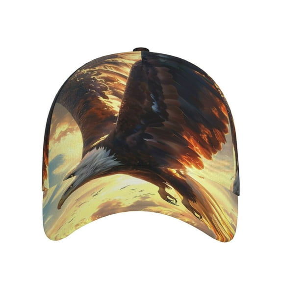 Xecao Golden Sky Bald Eagle for Baseball Cap: Unisex, crafted from classic polyester twill fabric, featuring a soft unconstructed design