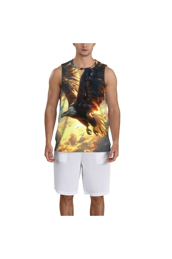 Golden Sky Bald Eagle print basketball shirt for both men and women, a unisex basketball jersey perfect for theme parties-Large