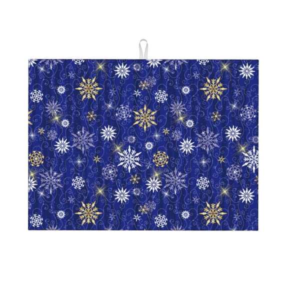 Xecao Golden Snowflakes Royal Blue Patten Drying Mat,Dish Drying Mats for Kitchen Counter,Super Absorbent Dish Drying Pads 18×24 Inch