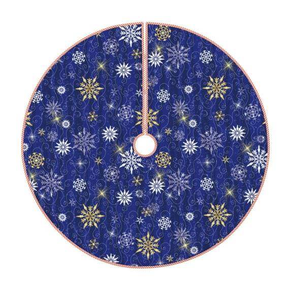 Xecao Golden Snowflakes Royal Blue Pattern Christmas Tree Skirt Holiday Part Decorations for Christmas Tree, Farmhouse Christmas Decor Xmas Holiday Home Party Decorations-30"