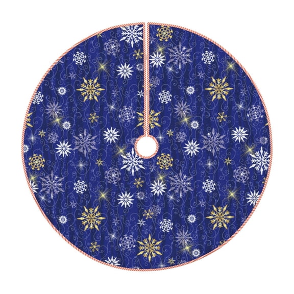Xecao Golden Snowflakes Royal Blue Pattern Christmas Tree Skirt Round Xmas Tree Mat Base Cover for Holiday Home Decorations-48"