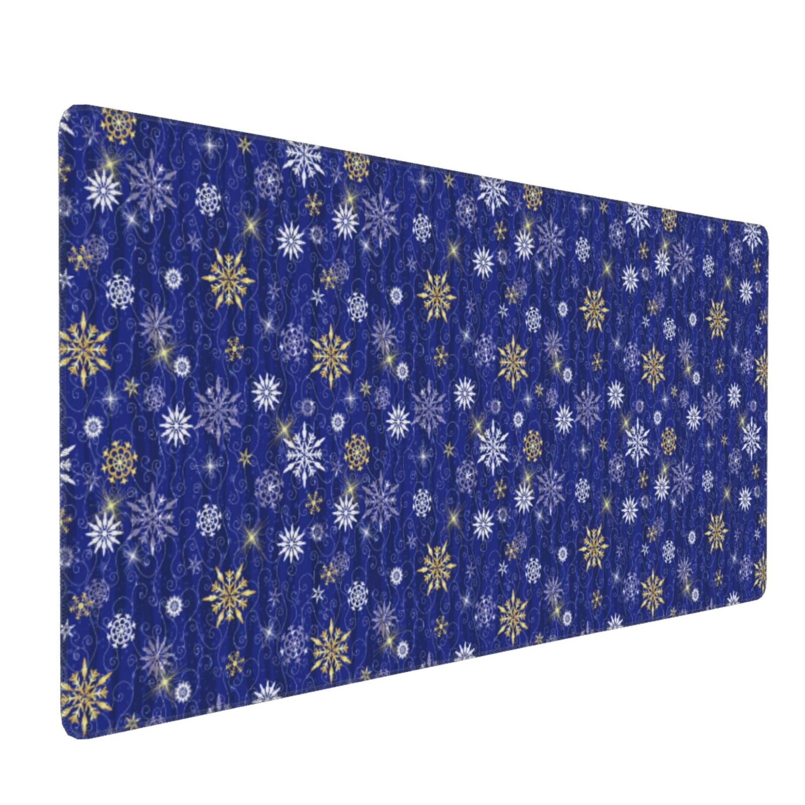 Xecao Golden Snowflakes Royal Blue Print Large Mouse Pad, 16x35.5in Mousepad, Professional Non-Slip Rubber Base Big Mouse Pad, Mouse Pad for Gaming & Office Full Desk Mouse Pad