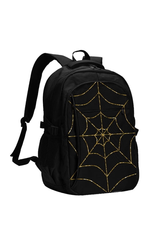 Golden Spider Web for Travel Laptop Backpack, USB-Charging-Enabled, Spacious Business Backpack for Men and Women,College School Computer Bag