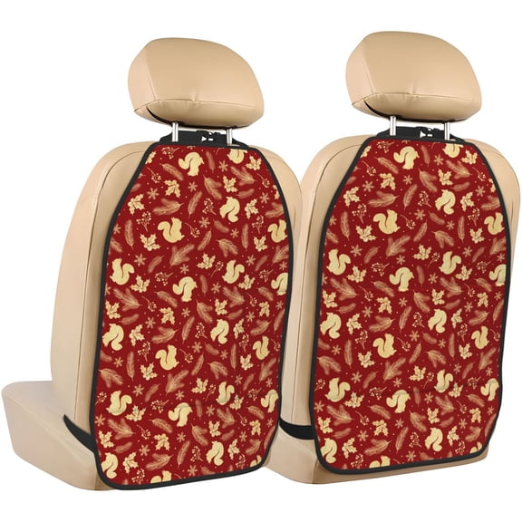 Xecao Golden Squirrels Holiday Pattern Car Seat Back Protector 2 Pack Large Capacity Pocket, Kick Mats Back Seat Protector