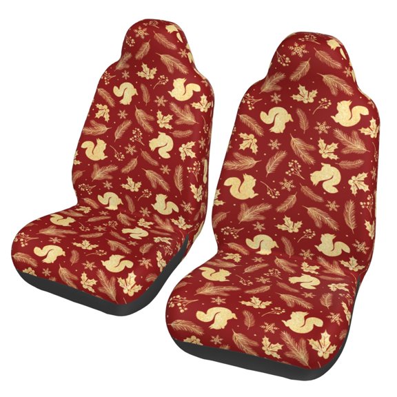 Xecao Golden Squirrels Holiday Print Car Seat Cover in That Fits Most Cars, Vans, SUVs, and Trucks.