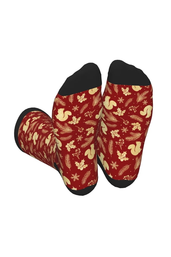 Golden Squirrels Holiday Print Crew Socks for Men and Women, Men's Soft Moisture-wicking Sock