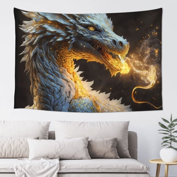 Xecao Golden White Fire Dragon Print Tapestry, Wall Hanging Room Funny Decor, Backdrop Room Decor for Bedroom Living Room dormitory