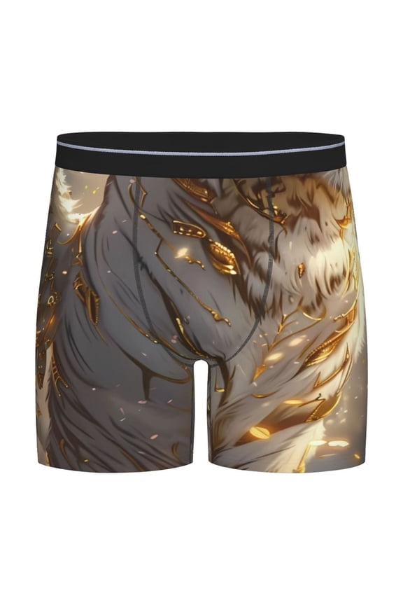 Golden White Tiger Print Boxer Briefs for Men's Stretch Moisture-Wicking Underwear, Mid-Rise Classics breathable fabric