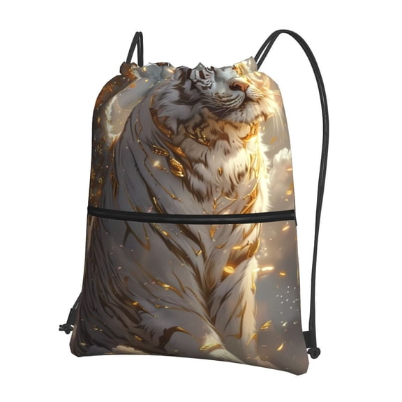 Xecao Golden White Tiger for Drawstring Bags,Pull String Backpack Bags,String Bag Sackpack