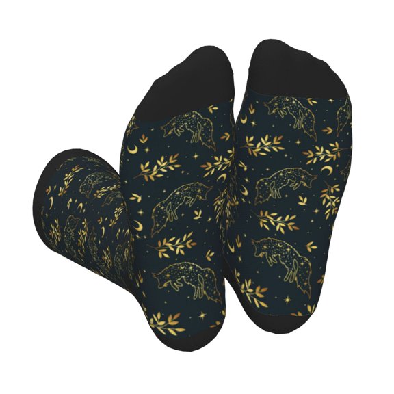Xecao Golden line fox Print Crew Socks for Men and Women, Men's Soft Moisture-wicking Sock