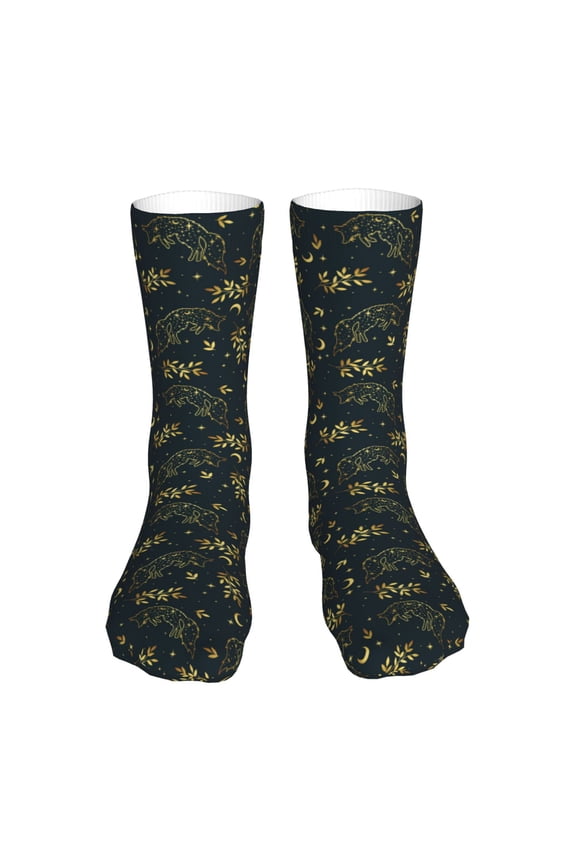 Golden line fox Print Fashion No Heel Casual Crew Socks Cushioned Breathable for Men Women - Moisture wicking,Not easy to fade Suitable for daily