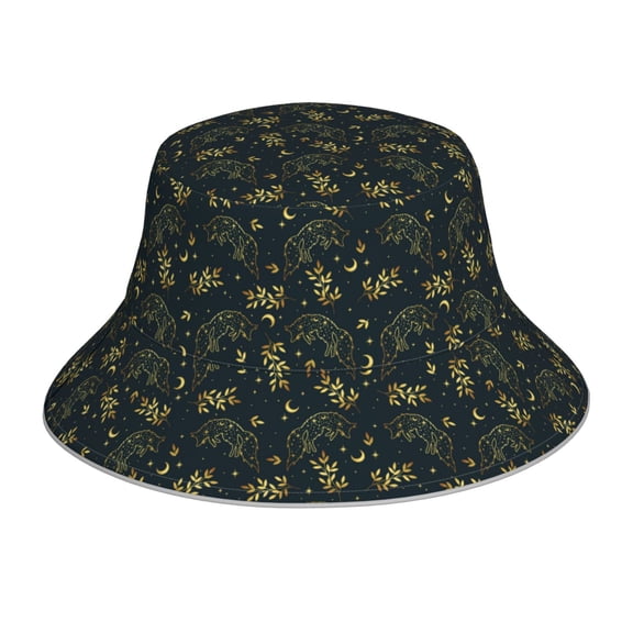 Xecao Golden line fox Print Men and Women Night Reflective Hat Runner Cap Visor Bucket Hat Boonie Cap