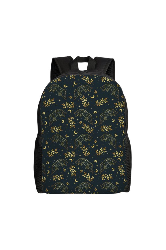 Golden line fox Print School Backpack with Laptop Compartment Small Travel Laptop Backpack for Women Men Waterproof College Backpack Simple School Bag