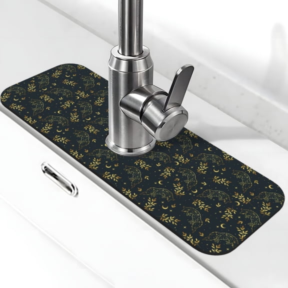 Xecao Golden line fox for Kitchen Sink Splash Guard Faucet Mat , Faucet Guard & Draining mat, (15" X 5.5" )