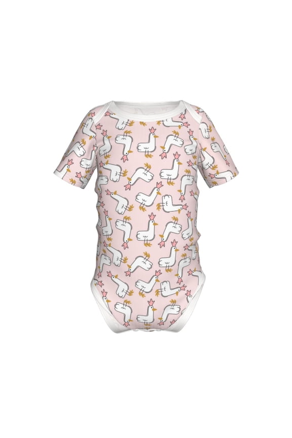 Goose Queen Pattern Baby Climbing Bodysuit Short Sleeve Onesie Unisex 0-12 Months Baby Shirt Newborn Outfits Crotch snap design-