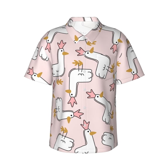 Xecao Goose Queen print Hawaiian shirt - a stylish short-sleeve button-down for men, perfect for casual beach and tropical outings.