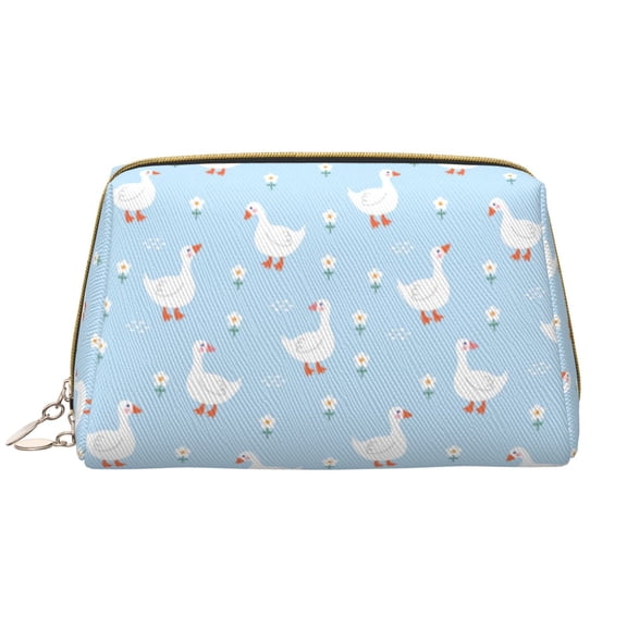 Xecao Goose White Flowers Print Fashion Makeup PVC Bag Large Capacity Travel Cosmetic Bag for Women Organizer Toiletry Clutch