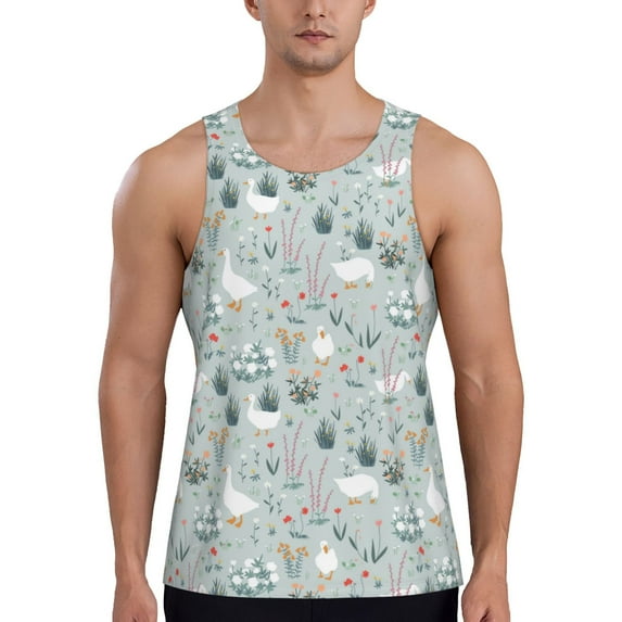 Xecao Goose and Doodle Flowers Men's Tank Top Workout Quick Dry Sleeveless Gym Jogging Muscle Shirts Summer Swim Beach Tops