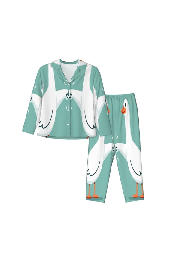 Goosebumps Print Women Pajamas Set Soft Sleepwear Pjs long Sleeve Button Down Nightwear with Long Pants-Small