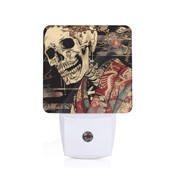 Xecao Gothic Eastern Floral Skull for Night Light - a Wall-mounted LED Fixture with A Dusk-to-dawn Sensor, Ideal for Bedrooms, Bathrooms, Hallways, and Kitchens-US