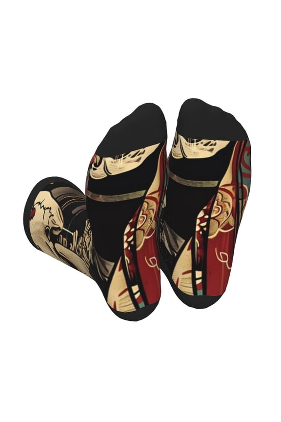 Gothic Eastern Floral Skull Print Crew Socks for Men and Women, Men's Soft Moisture-wicking Sock