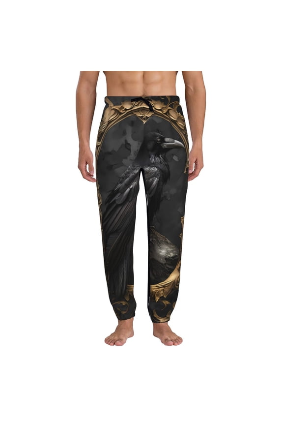 Gothic Raven Portrait Print Active Tech Joggers for Men, Mens Sweatpants Lounge Pants with Pockets-3X-Large