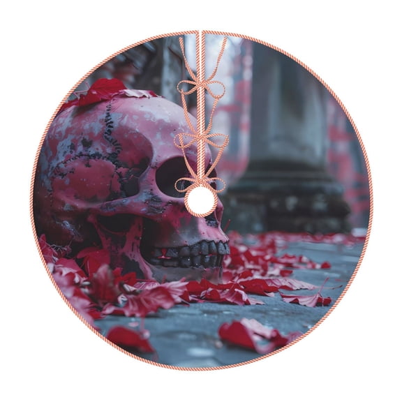 Xecao Gothic Red Skull Cemetery Pattern Christmas Tree Skirt Round Xmas Tree Mat Base Cover for Holiday Home Decorations-48"