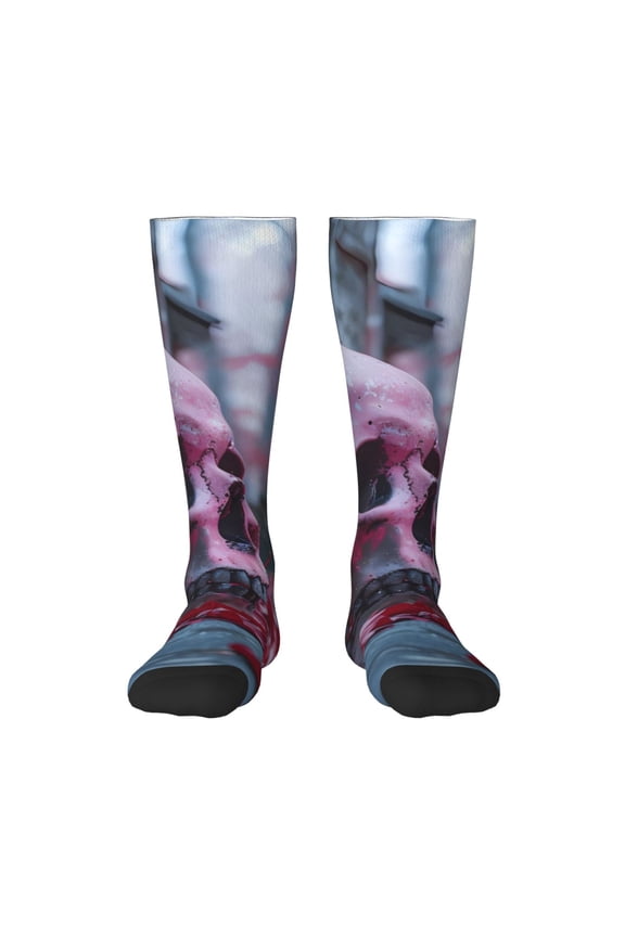 Gothic Red Skull Cemetery Print Compression Socks for Both Men And Women for Running, Travel, Flight, Nurse