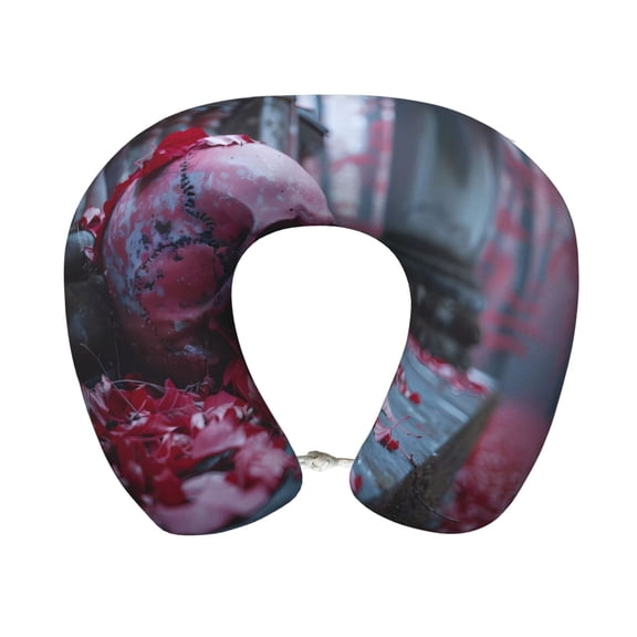 Xecao Gothic Red Skull Cemetery Print Memory Foam Cervical Neck Pillow Versatile U-Shaped Pillows for Home,Office,Camping,Travelling,Soft Washable Cover