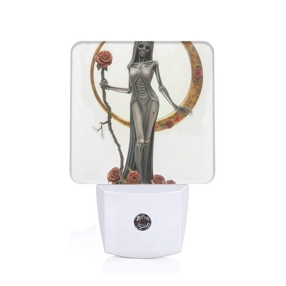 Xecao Gothic Skeleton With Roses for Night Light - a Wall-mounted LED Fixture with A Dusk-to-dawn Sensor, Ideal for Bedrooms, Bathrooms, Hallways, and Kitchens-US
