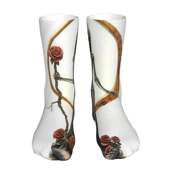 Xecao Gothic Skeleton With Roses Print Fashion No Heel Casual Crew Socks Cushioned Breathable for Men Women - Moisture wicking,Not easy to fade Suitable for daily