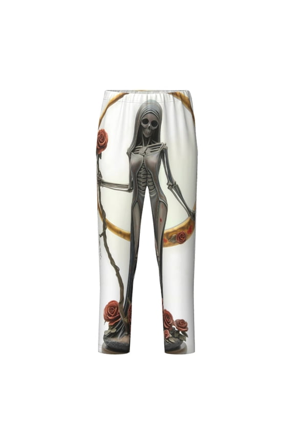 Gothic Skeleton With Roses Print Teenagers' Pajama Pants Long Sleep Pants Soft Elastic Waist Pajama Bottoms Elastic waist with 2 Pockets 5-16 Years-Small