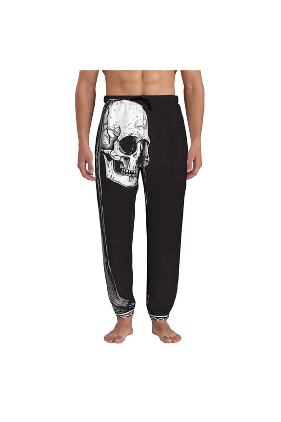 Gothic Skull Drape Print Active Tech Joggers for Men, Mens Sweatpants Lounge Pants with Pockets-XX-Large