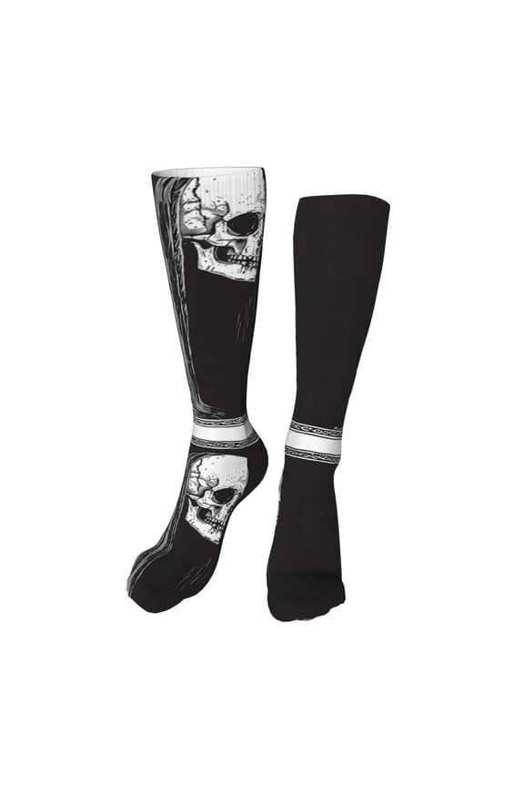 Gothic Skull Drape Print Calf Socks Seamless Toe, Knee High Long Socks, Sports Socks Trouser Socks for Women and Men-One Size