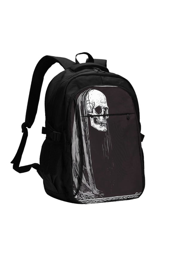 Gothic Skull Drape for Travel Laptop Backpack, USB-Charging-Enabled, Spacious Business Backpack for Men and Women,College School Computer Bag