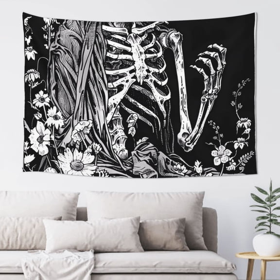 Xecao Gothic Skull Floral Art Print Tapestry, Wall Hanging Room Funny Decor, Backdrop Room Decor for Bedroom Living Room dormitory
