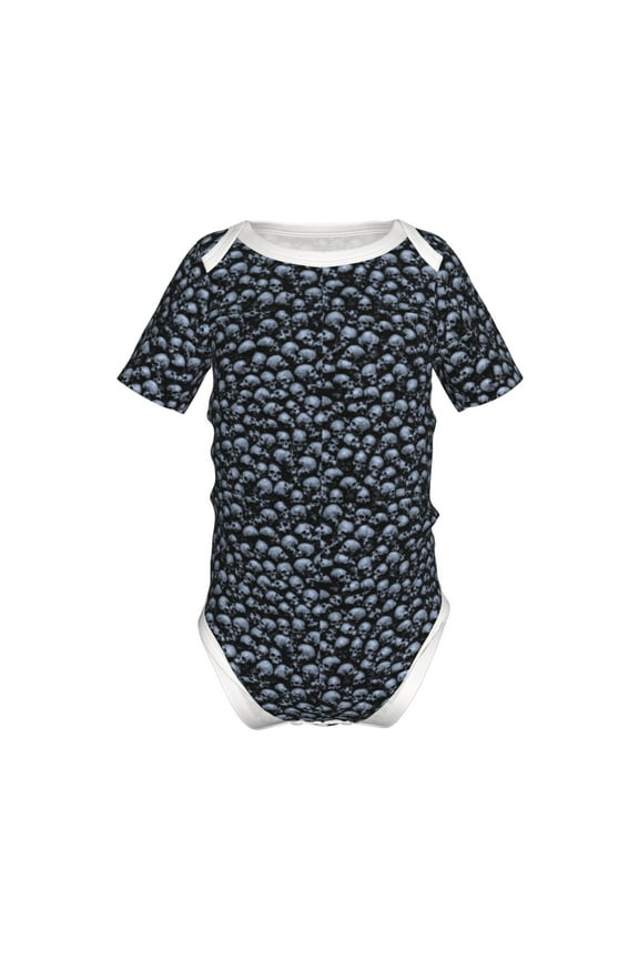 Gothic Skull Pattern Baby Climbing Bodysuit Short Sleeve Onesie Unisex 0-12 Months Baby Shirt Newborn Outfits Crotch snap design-9M