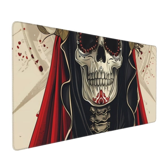 Xecao Gothic Skull With Roses Print Large Mouse Pad, 16x35.5in Mousepad, Professional Non-Slip Rubber Base Big Mouse Pad, Mouse Pad for Gaming & Office Full Desk Mouse Pad