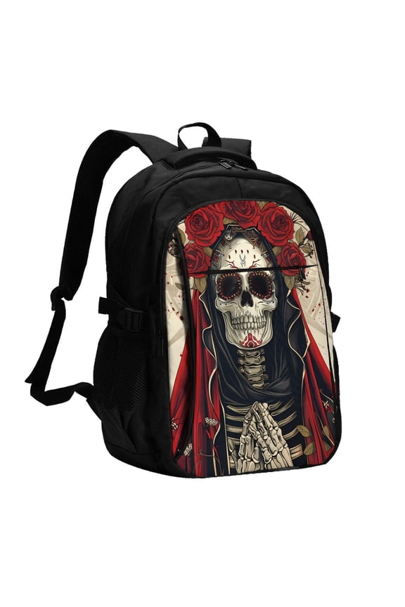 Gothic Skull With Roses for Travel Laptop Backpack, USB-Charging-Enabled, Spacious Business Backpack for Men and Women,College School Computer Bag
