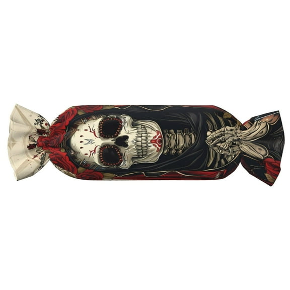 Xecao Gothic Skull With Roses Print+Candy-Inspired Plush Pillow for Men Women Suitable for Beds, Sofas, Game Rooms Drawstring Closure