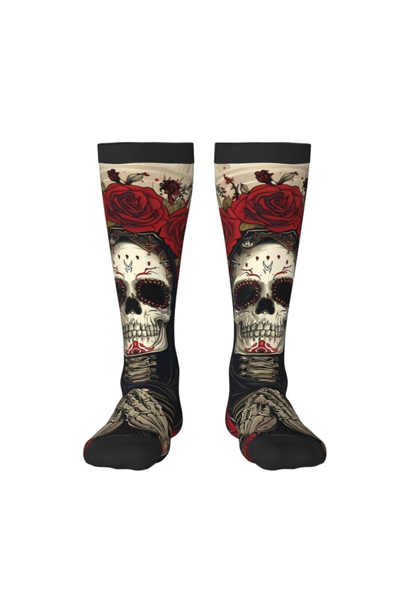 Gothic Skull With Roses Print Compression Socks for Both Men And Women for Running, Travel, Flight, Nurse