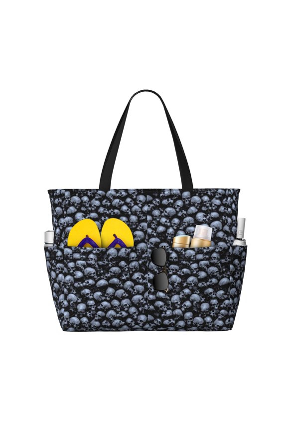 Gothic Skull for versatile beach bag for women includes zipper pockets and waterproof material, ideal for vacations and adventures.