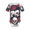 thumbnail image 1 of Xecao Gothic Skulls And Roses Pattern Baby Climbing Bodysuit Short Sleeve Onesie Unisex 0-12 Months Baby Shirt Newborn Outfits Crotch snap design-, 1 of 6