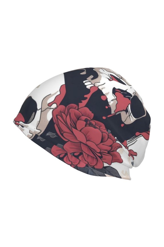 Gothic Skulls And Roses Print Knit Hat,Winter Beanie for Men Women, Beanie Soft Warm Ski Stocking Cuffed Cap