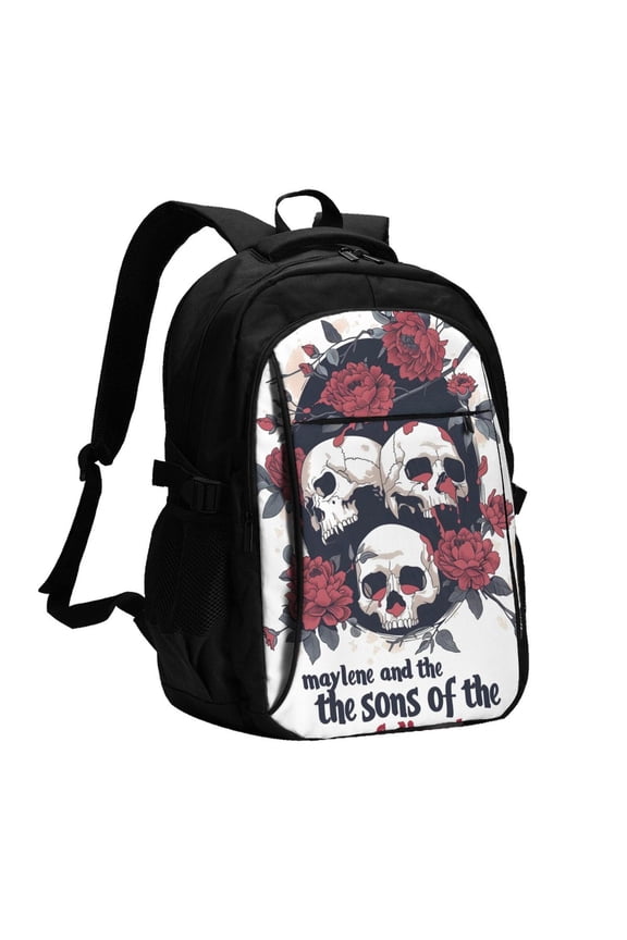 Gothic Skulls And Roses for Travel Laptop Backpack, USB-Charging-Enabled, Spacious Business Backpack for Men and Women,College School Computer Bag