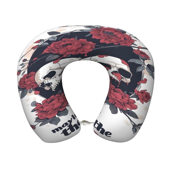 Xecao Gothic Skulls And Roses Print Memory Foam Cervical Neck Pillow Versatile U-Shaped Pillows for Home,Office,Camping,Travelling,Soft Washable Cover